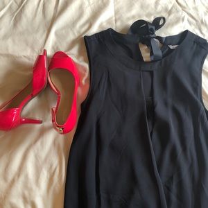 Sexy black blouse with v neck split front